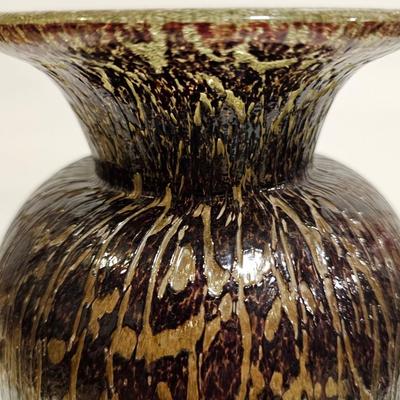 (In the Style of) Durand Black and Gold Crackle Glass Vase