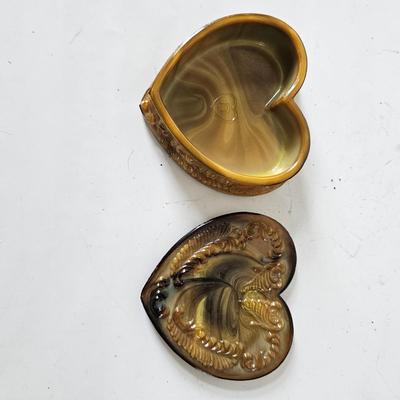 Degenhart amber Glass Heart Box - Degenhart glass boxes