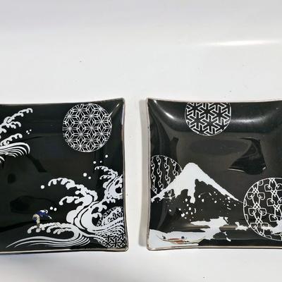 Pair of Japanese Black Glass Plates