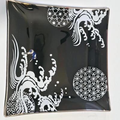 Pair of Japanese Black Glass Plates