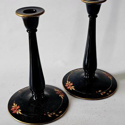 Cambridge Ebony Glass Candlesticks