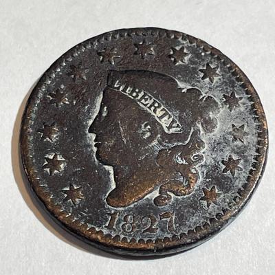 1827 Heavily Circulated Condition US Large Cent as Pictured.