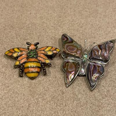 Mexico Alpaca abalone Sterling butterfly brooch and bee