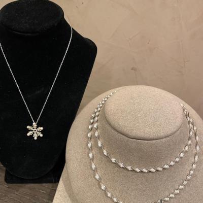 2 sterling necklaces & snowflake pendant with pearls