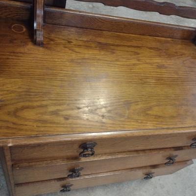 Vintage Solid Wood Three Drawer Dresser with Mirror