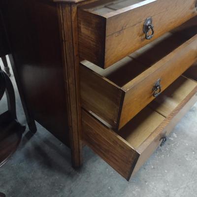 Vintage Solid Wood Three Drawer Dresser with Mirror