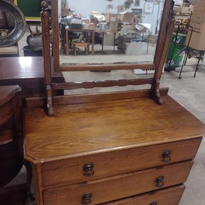Vintage Solid Wood Three Drawer Dresser with Mirror