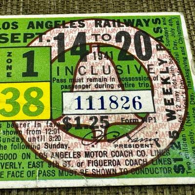 LOT 21 - 1941 Los Angeles Railway Ticket