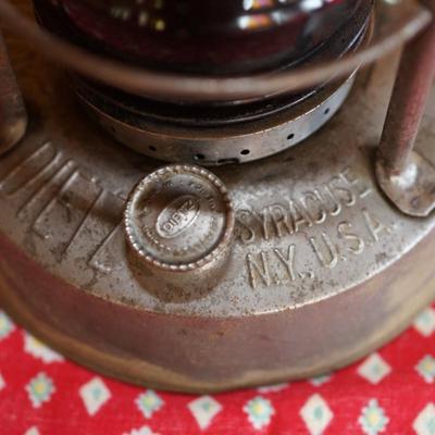 DIETZ "NIGHT WATCH" RAILROAD LANTERN NATURAL FINISH W/ RED GLOBE