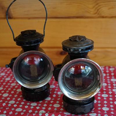 DIETZ EUREKAS BUGGY OR AUTO LANTERNS W/RED LENS MOUNTS INTACT