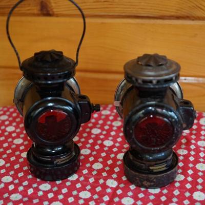 DIETZ EUREKAS BUGGY OR AUTO LANTERNS W/RED LENS MOUNTS INTACT