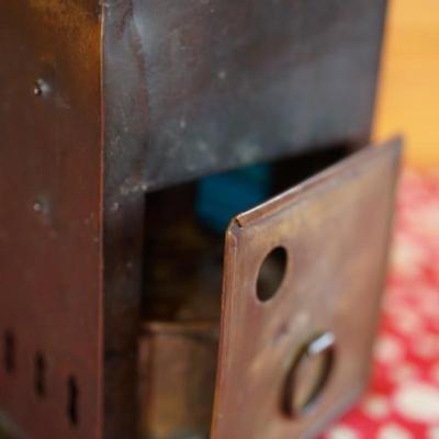 DIETZ BRASS MARI TIME LANTERN W/ ORIGINAL BLUE RIBBED GLOBE