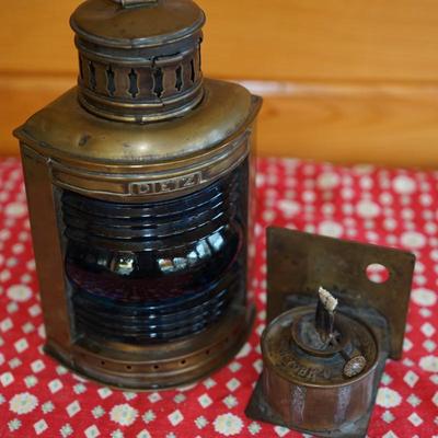 DIETZ BRASS MARI TIME LANTERN W/ ORIGINAL BLUE RIBBED GLOBE