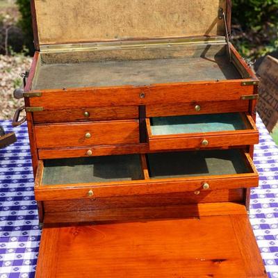 ANTIQUE TAP AND DRILL BOX / LIFT TOP AND DRAWERS