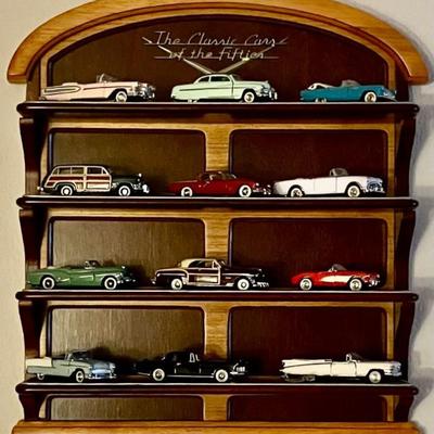 Twelve Franklin Mint Collector Cars With Display Shelf