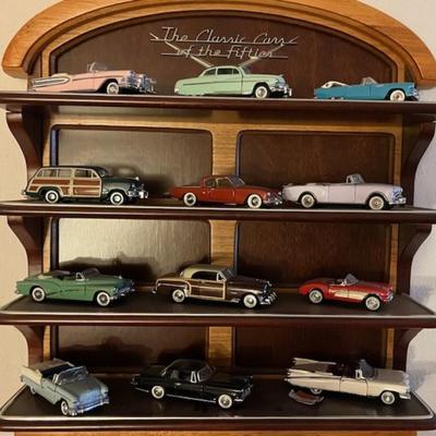 Twelve Franklin Mint Collector Cars With Display Shelf
