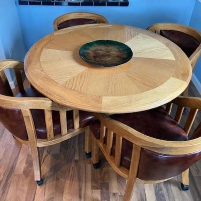 Round Oak Dining Table And Four Chairs