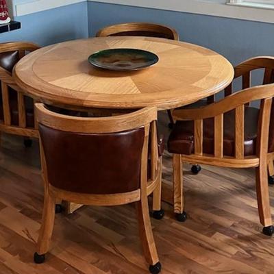 Round Oak Dining Table And Four Chairs