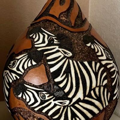 Decorative Zebra Gourd By Judy Cunningham