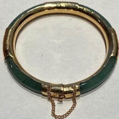 Vintage Jade Bangle With Gold Plating