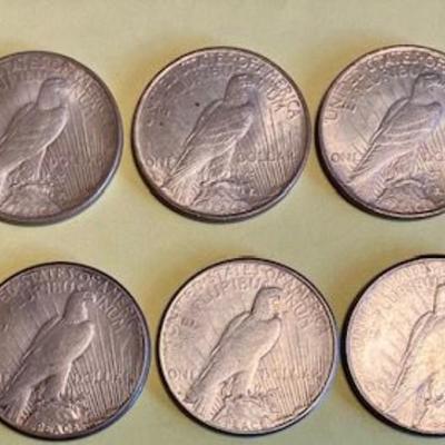 Nine Peace Silver Dollars Dated 1922-1923