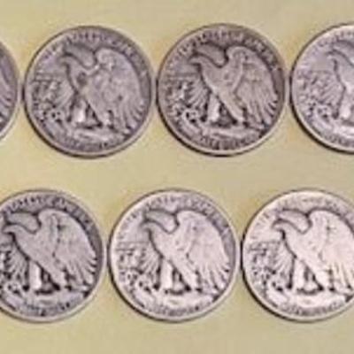 21 Walking Silver Half Dollars Dated 1935-1946