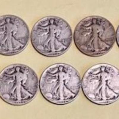 21 Walking Silver Half Dollars Dated 1935-1946