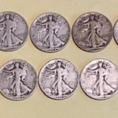 21 Walking Silver Half Dollars Dated 1935-1946