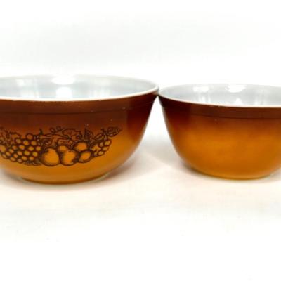 Set of 2 Vintage Old Orchard Brown Pyrex Bowls