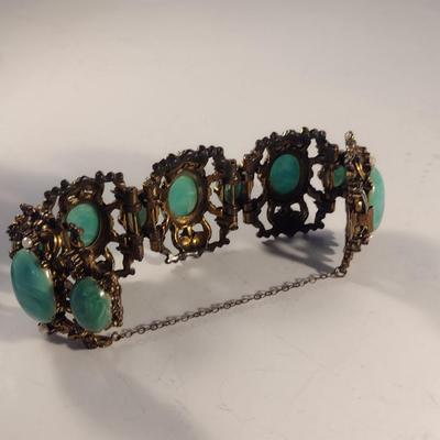 Ornate Faux Stone and Pearl Bracelet and Earring Set (#1)