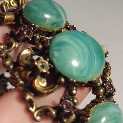 Ornate Faux Stone and Pearl Bracelet and Earring Set (#1)