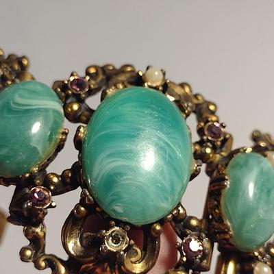 Ornate Faux Stone and Pearl Bracelet and Earring Set (#1)