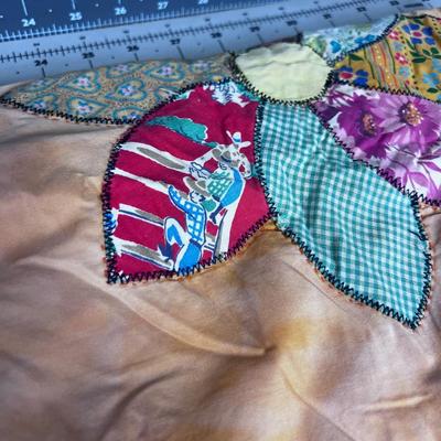 AWESOME ORANGE Flower Power Patchwork Quilt. 