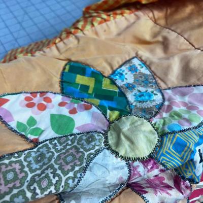 AWESOME ORANGE Flower Power Patchwork Quilt. 
