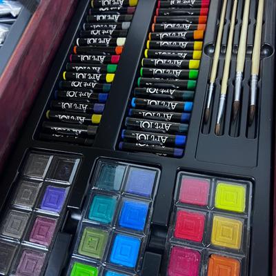 ART Kit: Never used. Oil, Acrylic, Water and Pastel. In Lovely Dark Walnut wood Box. ART 101