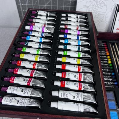 ART Kit: Never used. Oil, Acrylic, Water and Pastel. In Lovely Dark Walnut wood Box. ART 101
