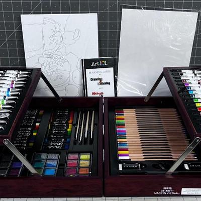 ART Kit: Never used. Oil, Acrylic, Water and Pastel. In Lovely Dark Walnut wood Box. ART 101