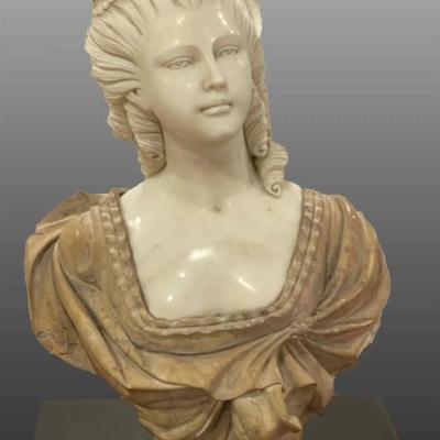 Gorgeous Dense Hand Carved Marble Bust of Marie Antoinette