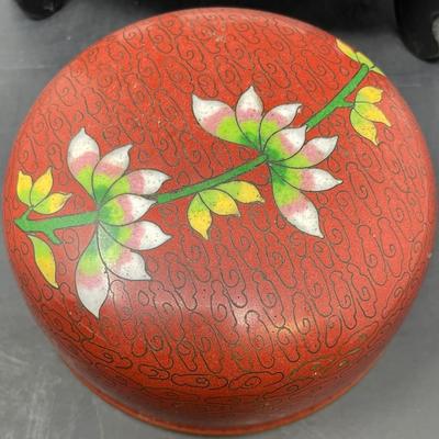 Vintage Chinese CloisonnÃ© floral Ginger Jar / Cover
