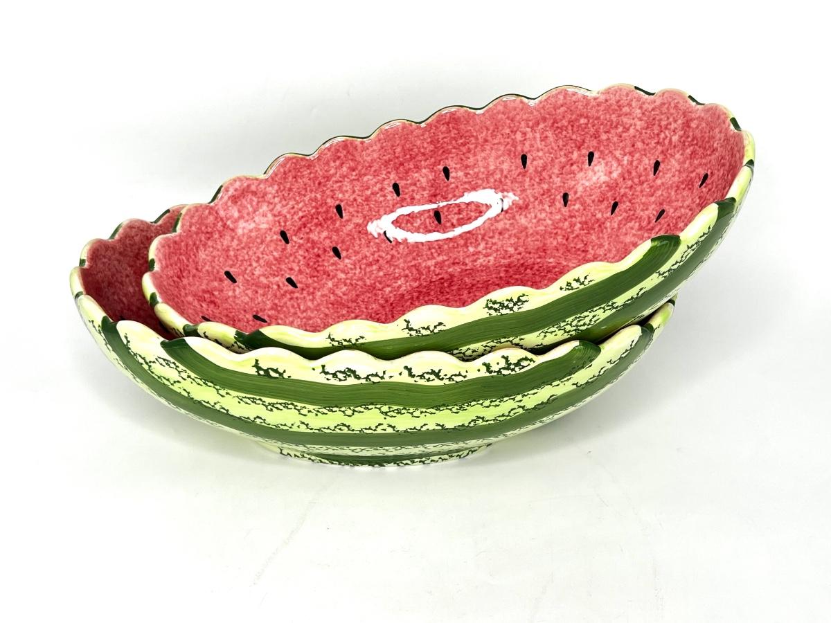 Set of 2 Large Oval Ceramic Watermelon Bowls by MSR Imports - Great for