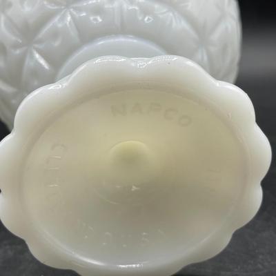 Napco White Milk Glass Compote or Candy Dish Pedestal Scalloped Bowl