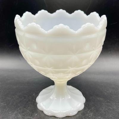 Napco White Milk Glass Compote or Candy Dish Pedestal Scalloped Bowl