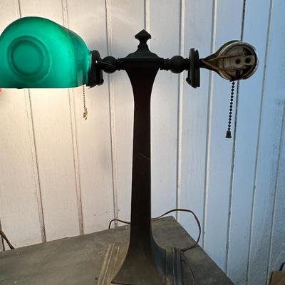 Antique Verdelite Bankerâ€™s Lamp (See Description)