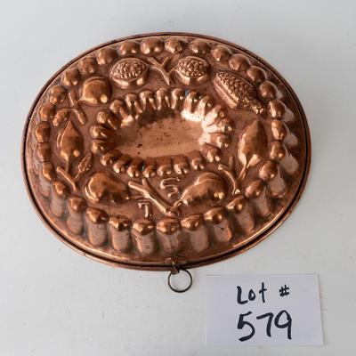 1078 Large Antique Copper Oval Fruit Design Mold