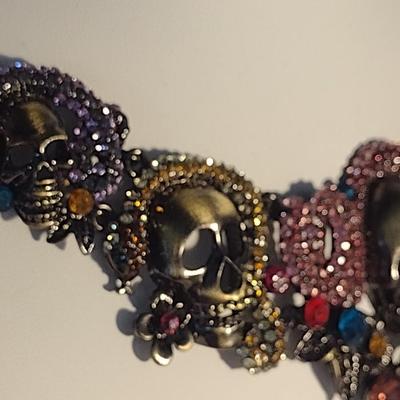 Eye-Catching Jeweled Skull Choker Jewelry Necklace with Earrings (#4)