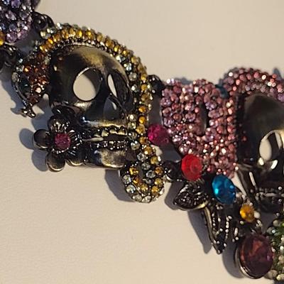 Eye-Catching Jeweled Skull Choker Jewelry Necklace with Earrings (#4)