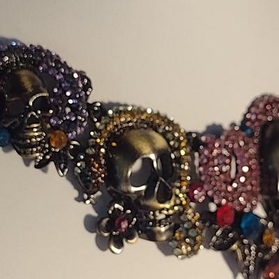 Eye-Catching Jeweled Skull Choker Jewelry Necklace with Earrings (#4)