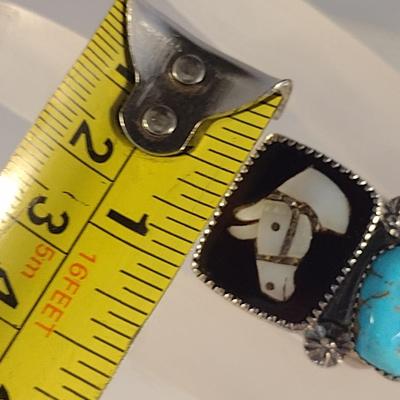 Native American Hand-Crafted Zuni Ring Mother of Pearl Horse Set in Onyx Base with Turquoise Stone (#5)