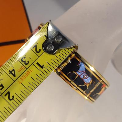 Vintage Hermes Paris, France Wide Band Enamel Horse Theme Bangle with Box (#6)