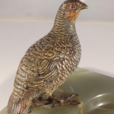 Vintage Bronze Partridge Mounted on Onyx Ashtray